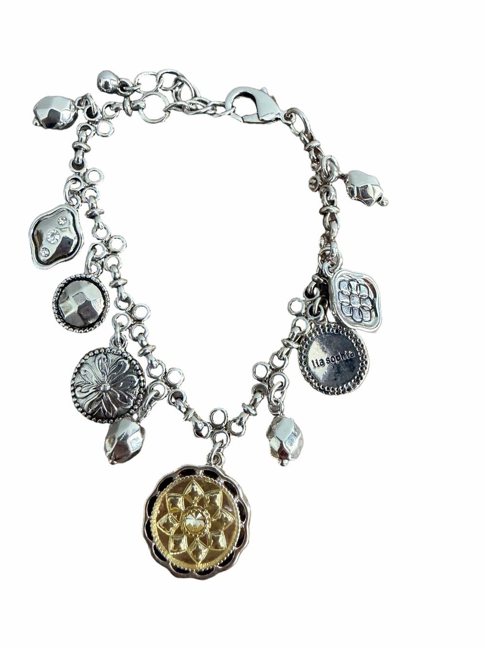Lia Sophia Fascination Charm Bracelet Silver Tone Mixed Metal Statement Jewelry